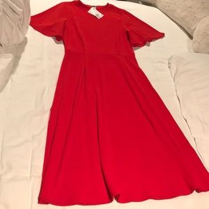 Red midi flutter sleeve dress